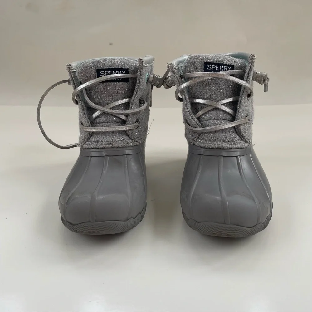Sperry Top-Sider Kids Glitter Grey Gray Silver Saltwater Duck Boots Size 10